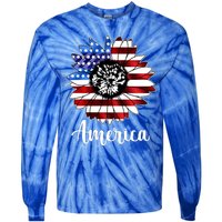 America Sunflower Flag 4th July Tie-Dye Long Sleeve Shirt