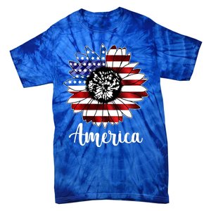 America Sunflower Flag 4th July Tie-Dye T-Shirt