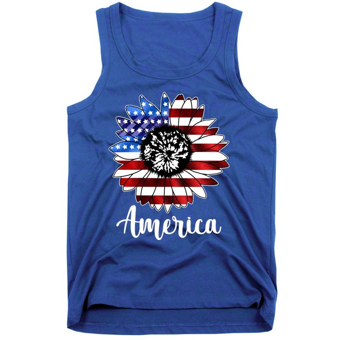 America Sunflower Flag 4th July Tank Top