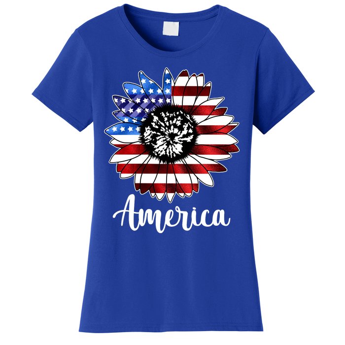 America Sunflower Flag 4th July Women's T-Shirt