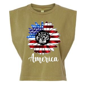 America Sunflower Flag 4th July Garment-Dyed Women's Muscle Tee