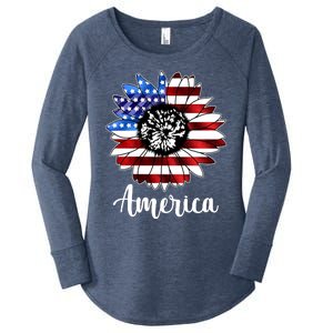 America Sunflower Flag 4th July Women's Perfect Tri Tunic Long Sleeve Shirt