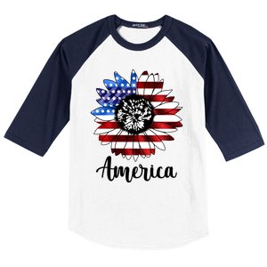 America Sunflower Flag 4th July Baseball Sleeve Shirt