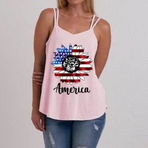 America Sunflower Flag 4th July Women's Strappy Tank