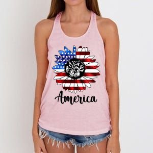 America Sunflower Flag 4th July Women's Knotted Racerback Tank