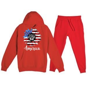 America Sunflower Flag 4th July Premium Hooded Sweatsuit Set