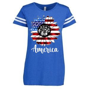 America Sunflower Flag 4th July Enza Ladies Jersey Football T-Shirt