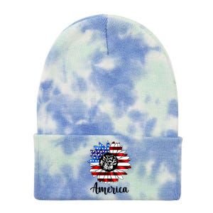 America Sunflower Flag 4th July Tie Dye 12in Knit Beanie