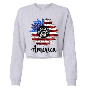 America Sunflower Flag 4th July Cropped Pullover Crew