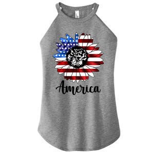 America Sunflower Flag 4th July Women's Perfect Tri Rocker Tank