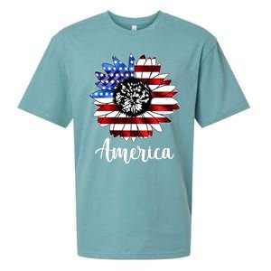 America Sunflower Flag 4th July Sueded Cloud Jersey T-Shirt