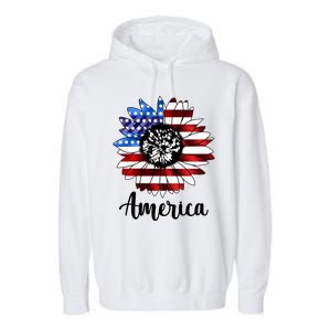 America Sunflower Flag 4th July Garment-Dyed Fleece Hoodie