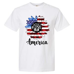 America Sunflower Flag 4th July Garment-Dyed Heavyweight T-Shirt