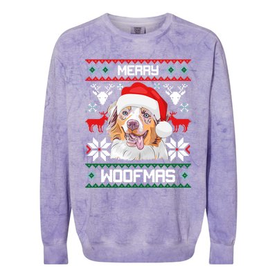 Australian Shepherd Gift For Merry Christmas Woofmas Clothes Cool Gift Colorblast Crewneck Sweatshirt