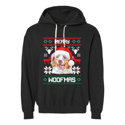 Australian Shepherd Gift For Merry Christmas Woofmas Clothes Cool Gift Garment-Dyed Fleece Hoodie