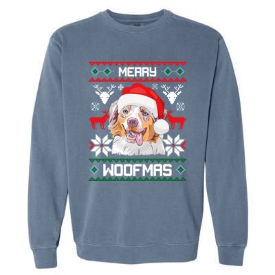 Australian Shepherd Gift For Merry Christmas Woofmas Clothes Cool Gift Garment-Dyed Sweatshirt