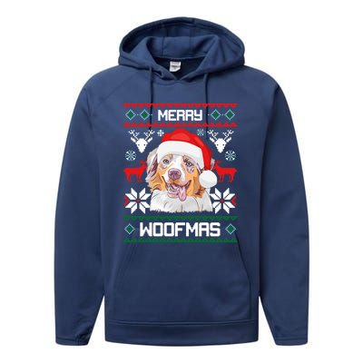 Australian Shepherd Gift For Merry Christmas Woofmas Clothes Cool Gift Performance Fleece Hoodie