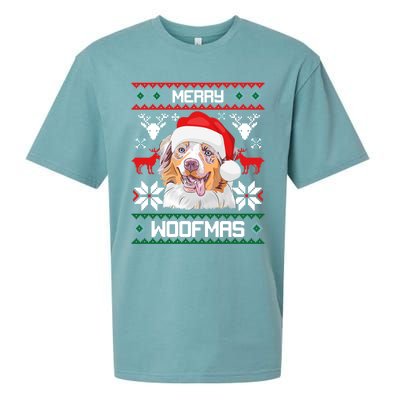 Australian Shepherd Gift For Merry Christmas Woofmas Clothes Cool Gift Sueded Cloud Jersey T-Shirt