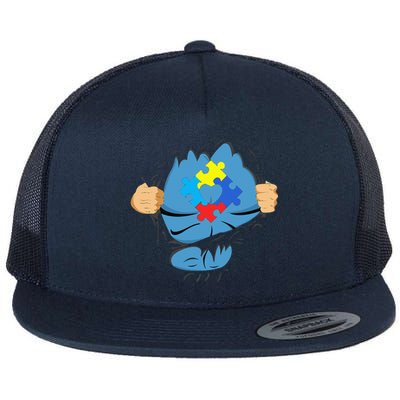 Autism Superhero Gift For Dad Autism Awareness Gift Flat Bill Trucker Hat