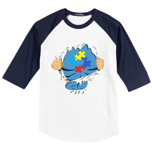 Autism Superhero Gift For Dad Autism Awareness Gift Baseball Sleeve Shirt