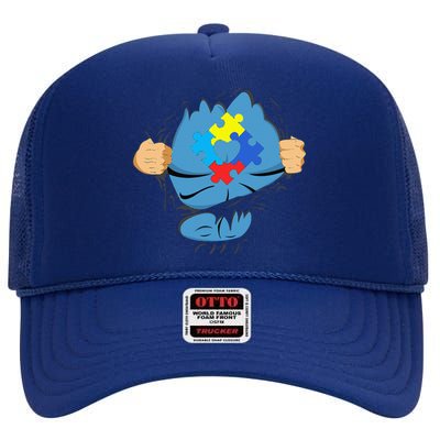 Autism Superhero Gift For Dad Autism Awareness Gift High Crown Mesh Back Trucker Hat