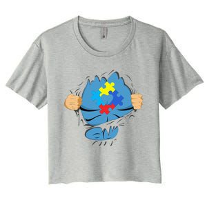 Autism Superhero Gift For Dad Autism Awareness Gift Women's Crop Top Tee