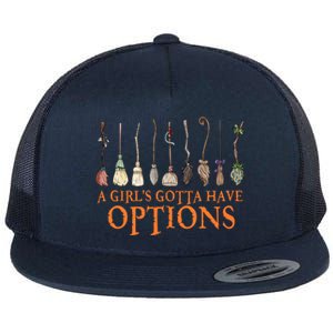 A S Gotta Have Options With Witch Broom Halloween Gift Flat Bill Trucker Hat