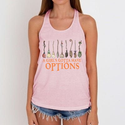 A S Gotta Have Options With Witch Broom Halloween Gift Women's Knotted Racerback Tank