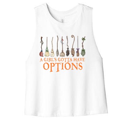 A S Gotta Have Options With Witch Broom Halloween Gift Women's Racerback Cropped Tank