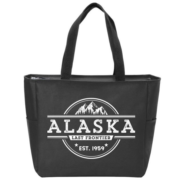 Alaska Souvenir Gift With A Vintage Style Mountain Design Zip Tote Bag