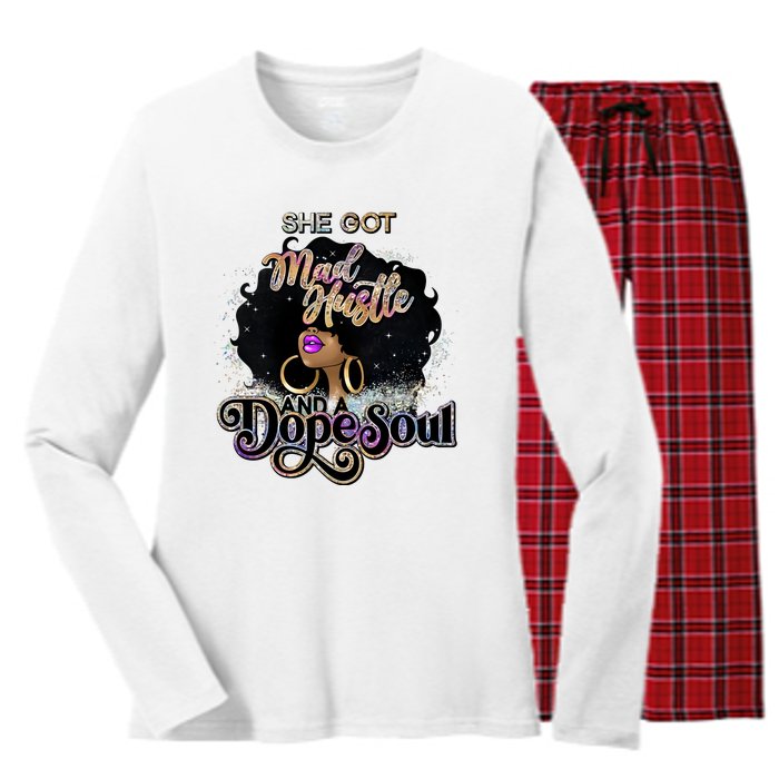 Afro She Got Mad Hustle And A Dope Soul Girl Boss Mom Boss Dope Soul Women's Long Sleeve Flannel Pajama Set 