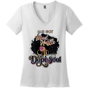 Afro She Got Mad Hustle And A Dope Soul Girl Boss Mom Boss Dope Soul Women's V-Neck T-Shirt