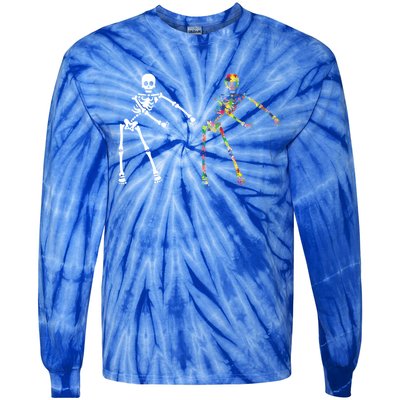 Autism Skeleton Gift Ns Flossing Dabbing Dance Tie-Dye Long Sleeve Shirt