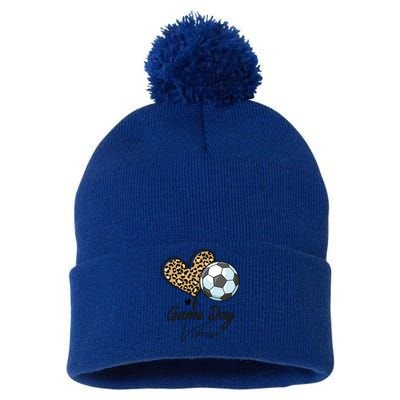 America Soccer Game Day Vibes Soccer Mom Leopard Meaningful Gift Pom Pom 12in Knit Beanie