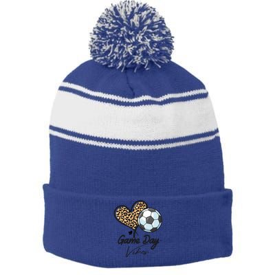 America Soccer Game Day Vibes Soccer Mom Leopard Meaningful Gift Stripe Pom Pom Beanie