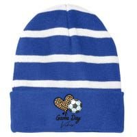 America Soccer Game Day Vibes Soccer Mom Leopard Meaningful Gift Striped Beanie with Solid Band