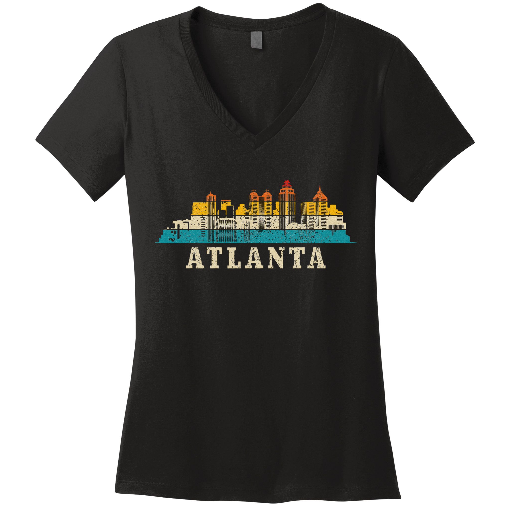 Atlanta Skyline Georgia ATL Vintage Pride Retro Women's V-Neck T-Shirt
