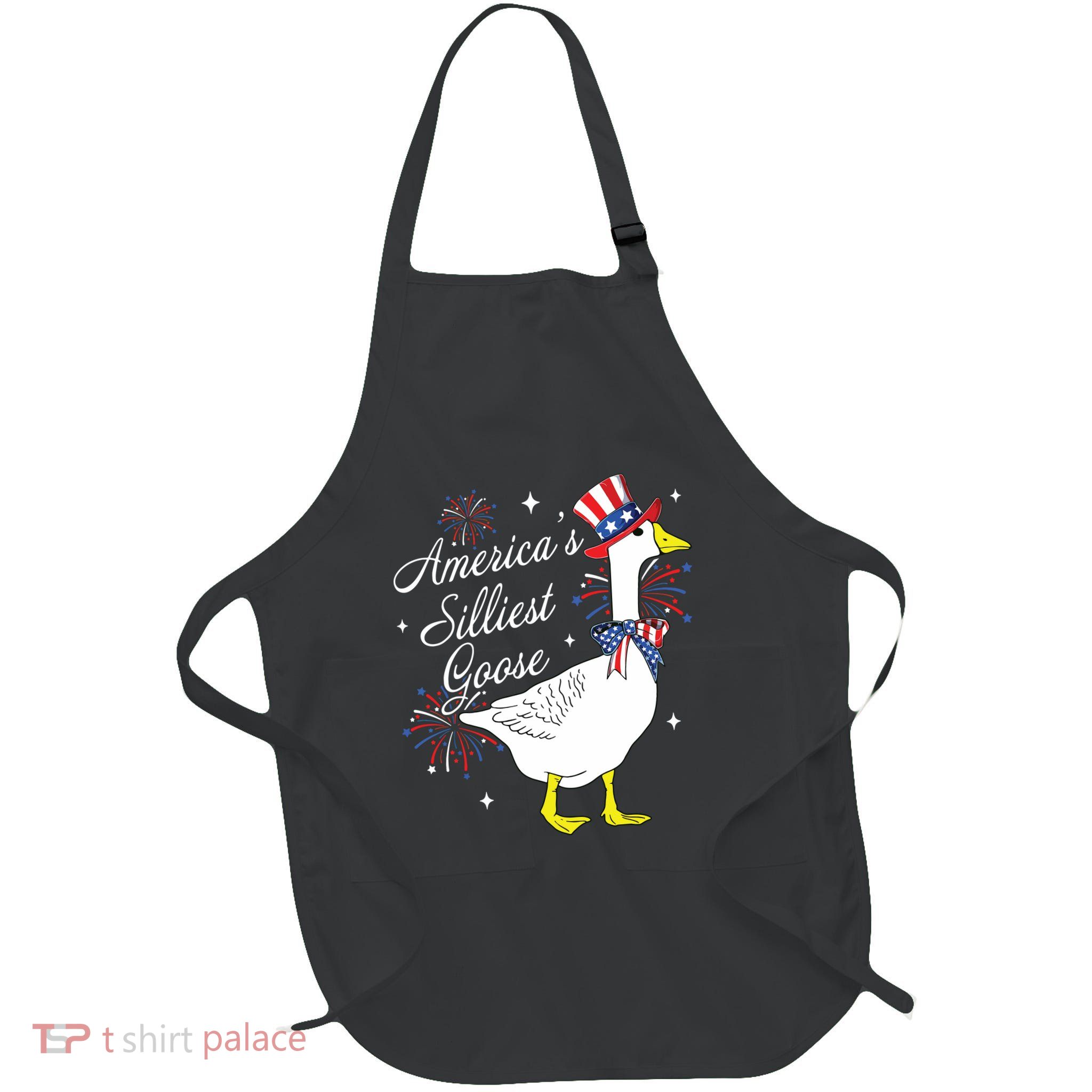 Americas Silliest Goose Fourth Of July Silly Goose Fireworks Full-Length Apron With Pockets