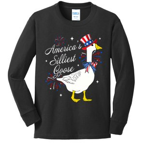 Americas Silliest Goose Fourth Of July Silly Goose Fireworks Kids Long Sleeve Shirt