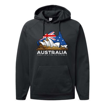 Australia Sydney Gps Coordinates Opera House Performance Fleece Hoodie