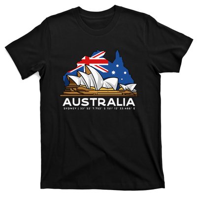 Australia Sydney Gps Coordinates Opera House T-Shirt