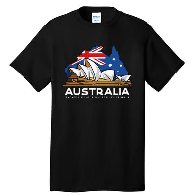 Australia Sydney Gps Coordinates Opera House Tall T-Shirt