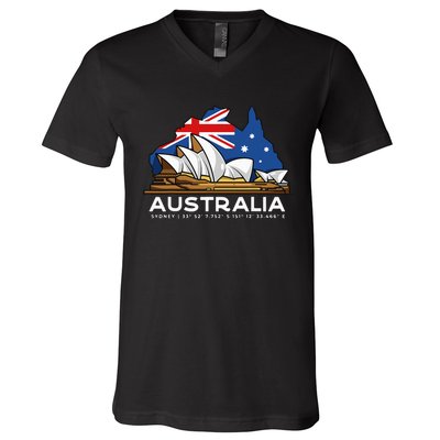 Australia Sydney Gps Coordinates Opera House V-Neck T-Shirt