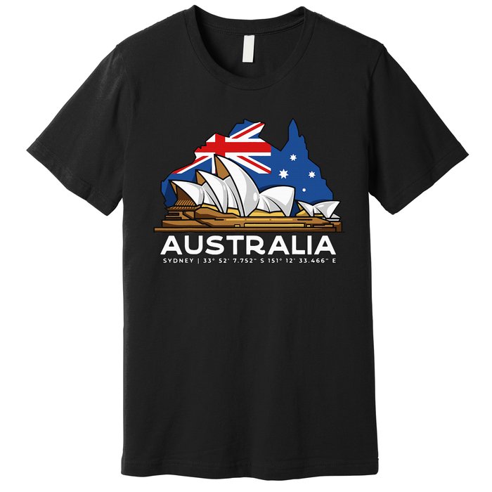 Australia Sydney Gps Coordinates Opera House Premium T-Shirt