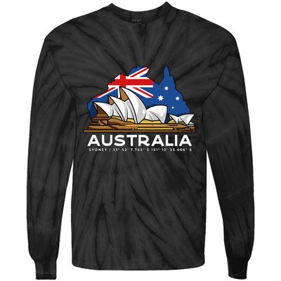 Australia Sydney Gps Coordinates Opera House Tie-Dye Long Sleeve Shirt