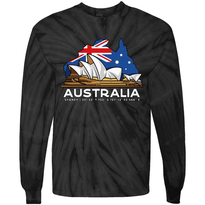 Australia Sydney Gps Coordinates Opera House Tie-Dye Long Sleeve Shirt