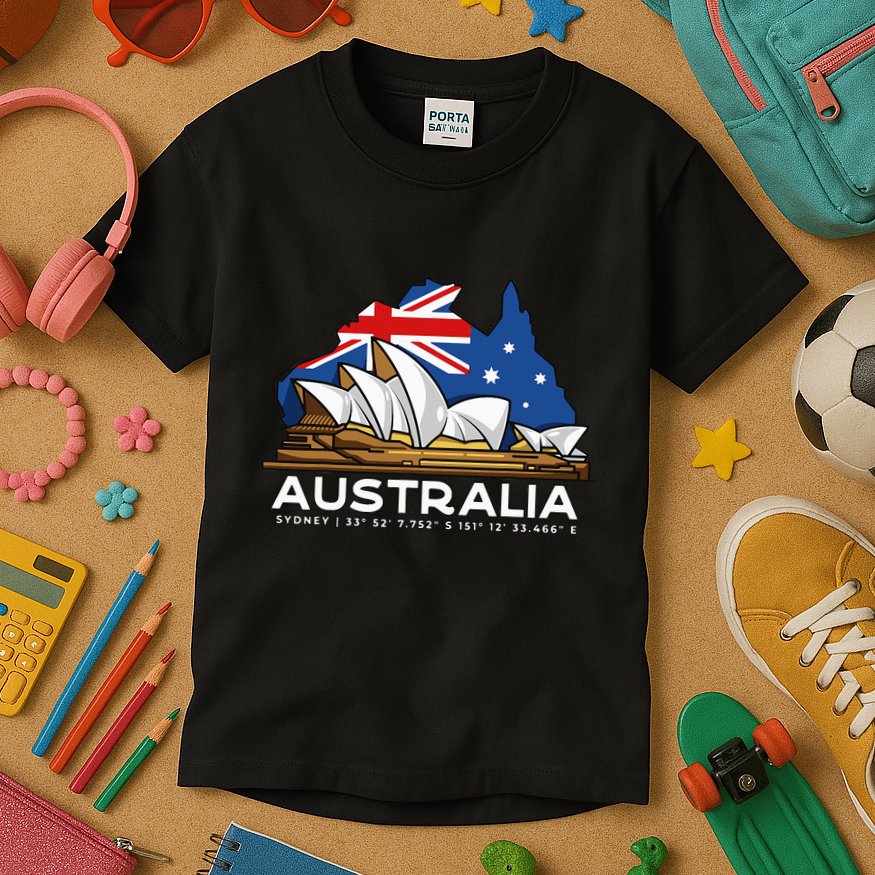 Australia Sydney Gps Coordinates Opera House Kids T-Shirt