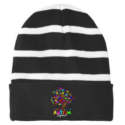 Astism Squad Gift For Autism Awareness Striped Beanie with Solid Band