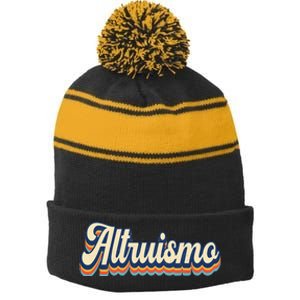 Altruismo Selfless Giving Inspiration Retro Altruismo Stripe Pom Pom Beanie