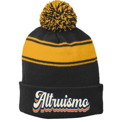 Altruismo Selfless Giving Inspiration Retro Altruismo Stripe Pom Pom Beanie